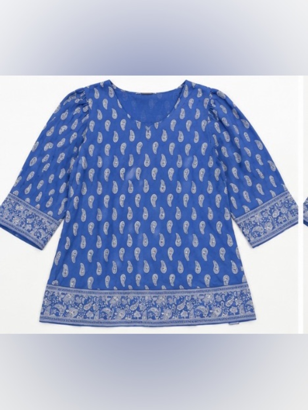 J. Jill Blue Paisley Border Print Top – Size Large – 100% Cotton 0064